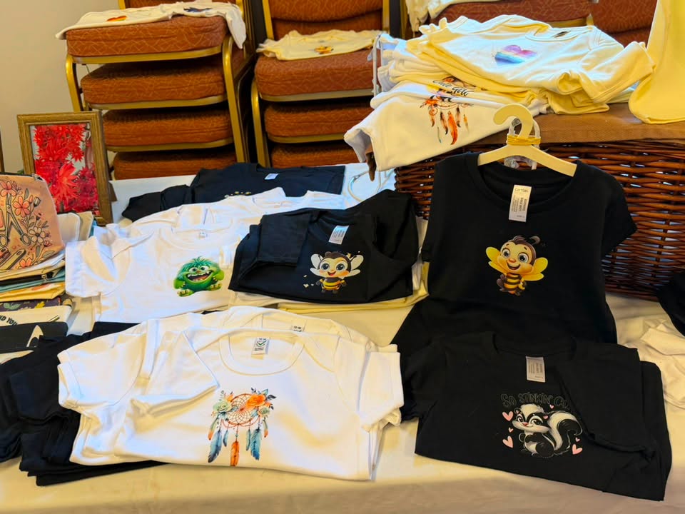 A stall of printed T-shirts